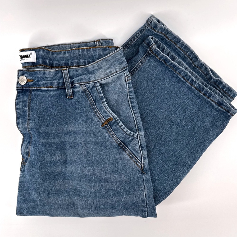 VIPHoney Los Angeles Denim Stretch Jeans 3XL Med Wash Straight Leg Slant Pocket